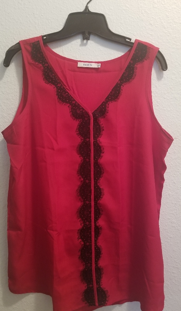 Ricki's L Red Tank with Black Lace detail.